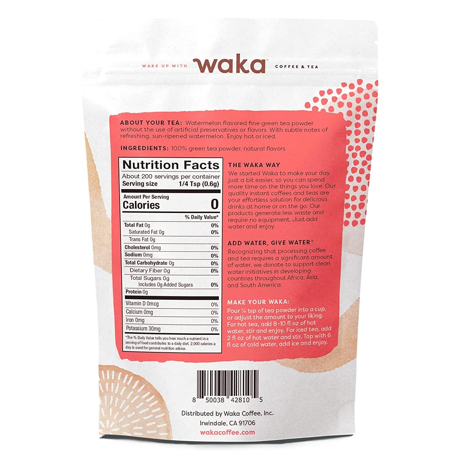 Waka Quality Instant Tea — No Sugar Added & Unsweetened Watermelon Flavored Gree