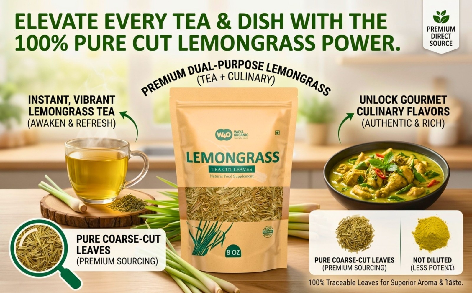 Lemongrass Loose Leaf Herbal Tea Caffeine-Free Culinary & Wellness 224g(2 pack)