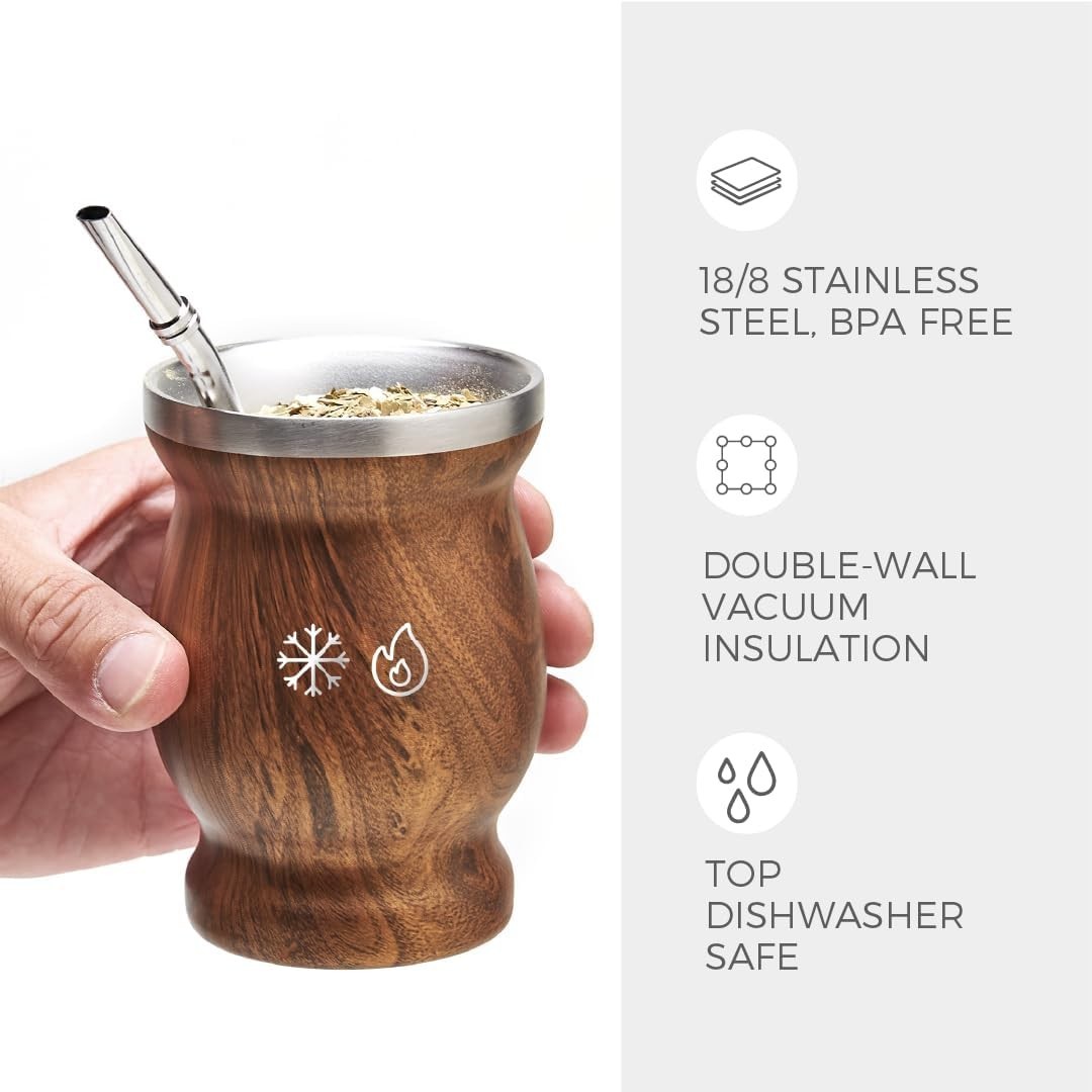 Stainless Steel Double-Wall Mate Cup And Bombilla Set – Yerba Mate set Includ…