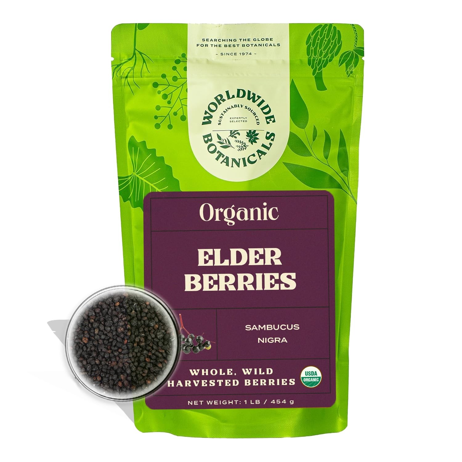 Worldwide Botanicals Organic Dried Elderberries, 1 lb 100% Sambucus nigra – …
