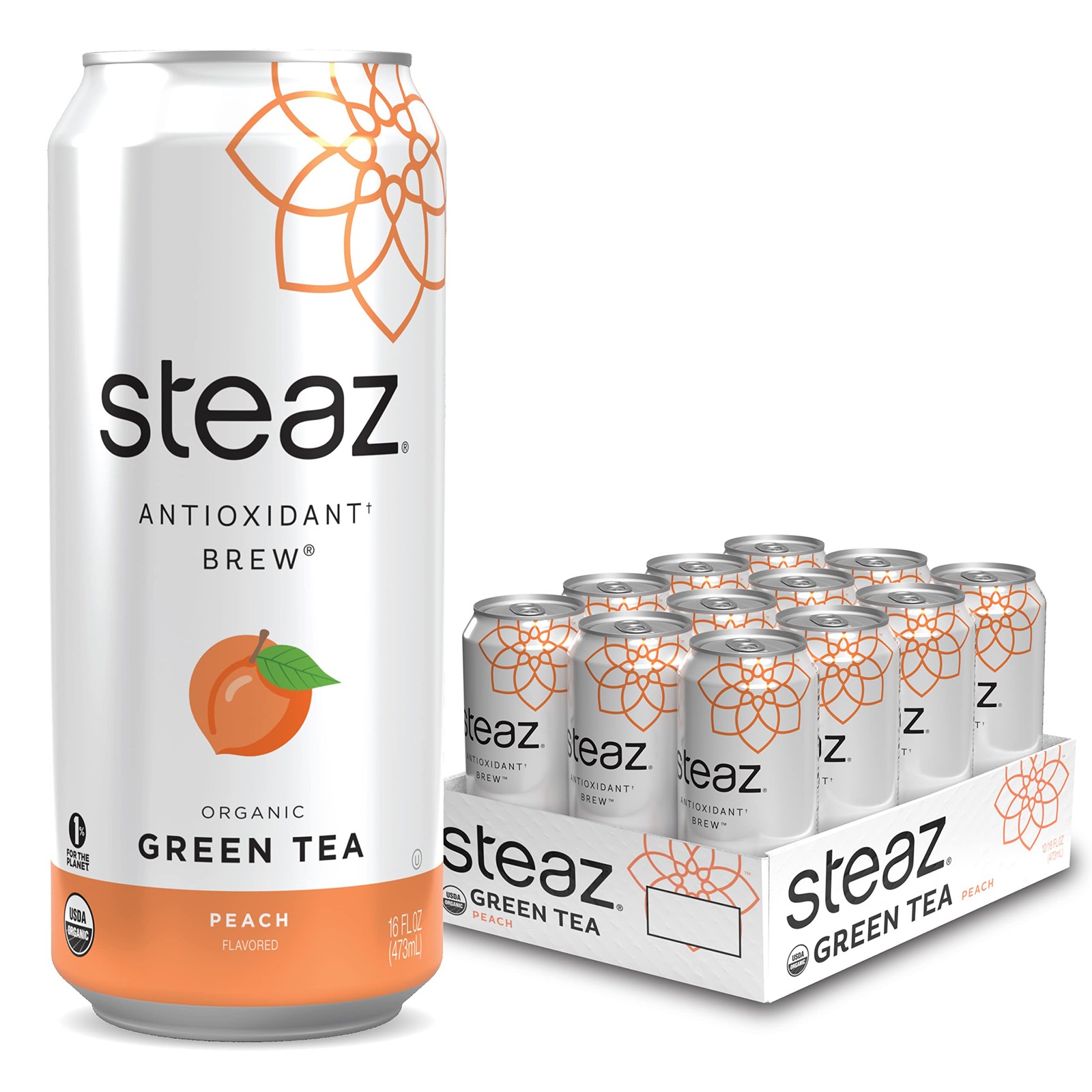 Steaz – Organic Green Tea – Peach Flavored (12 Pack) – Antioxidant Brew – 65m…