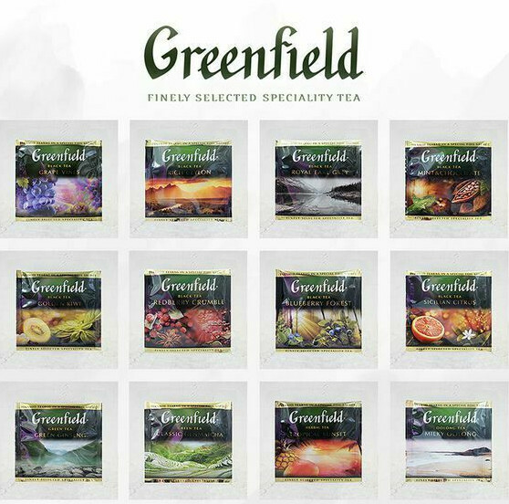 GREENFIELD 24 PYRAMIDS TEA BAG IN a SPECIAL FOIL SACHET SAMPLE PACK 12 FLAVORS