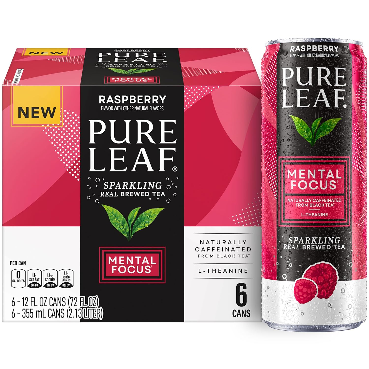 Pure Leaf Mental Focus Sparkling Real Brewed Iced Tea, Raspberry, 12 Fl Oz Cans