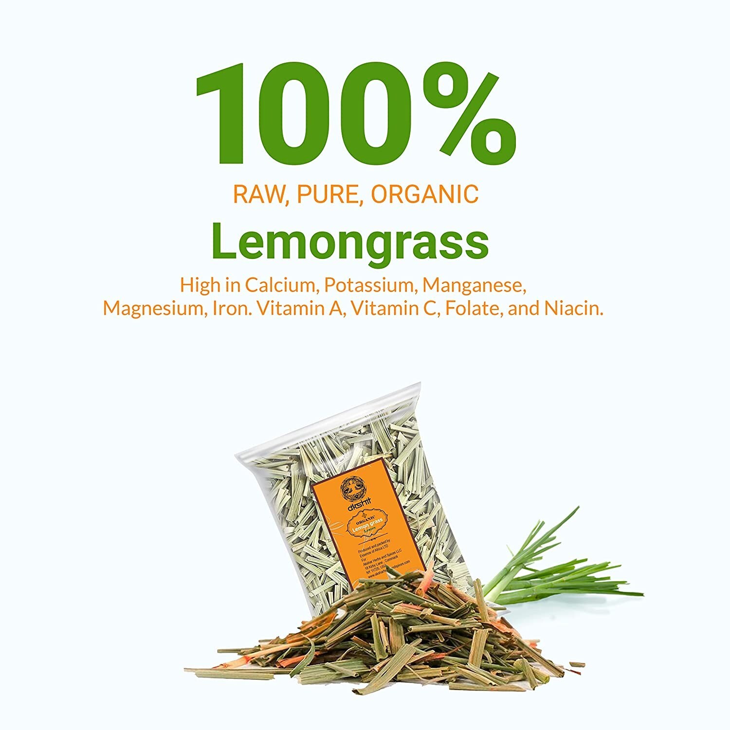 Akshit Organic Dried Lemongrass, Loose leaf tea, Te De Limon, 100% USDA Certifie