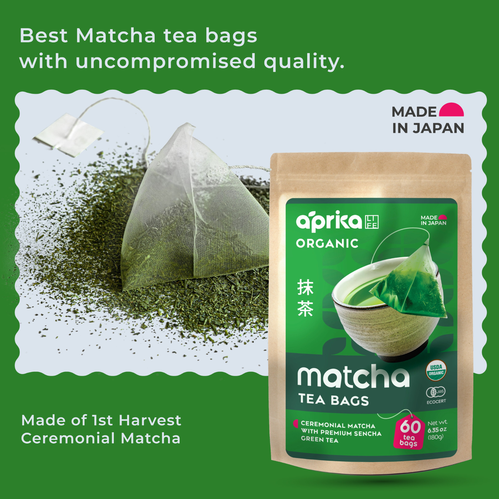 Matcha Green Tea, 60 bags, 100% Pure Japanese Tea, USA seller, 0 sugar
