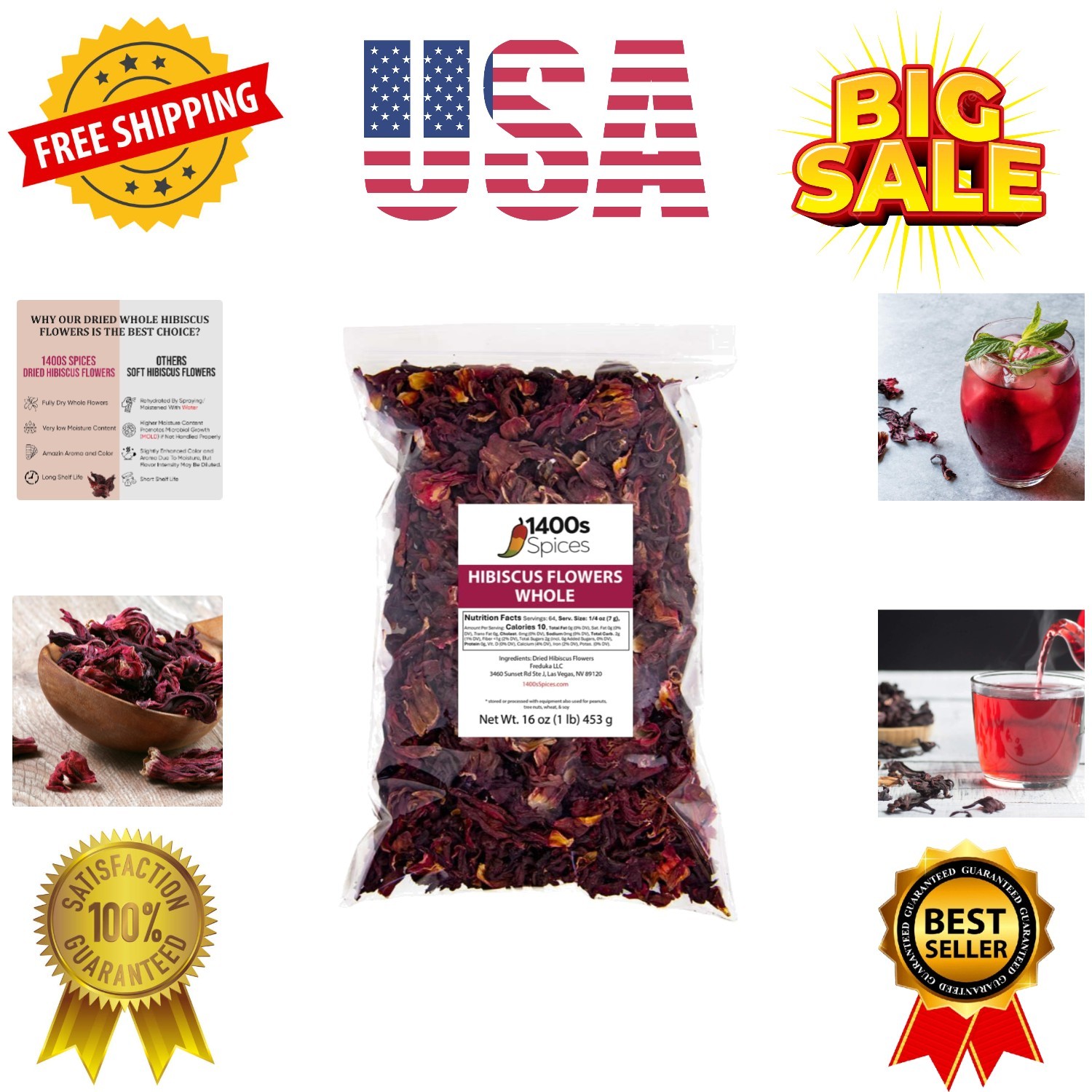 1lb Dried Whole Hibiscus Flowers and Petals, Flor de Jamaica, Sorrel Flower, …