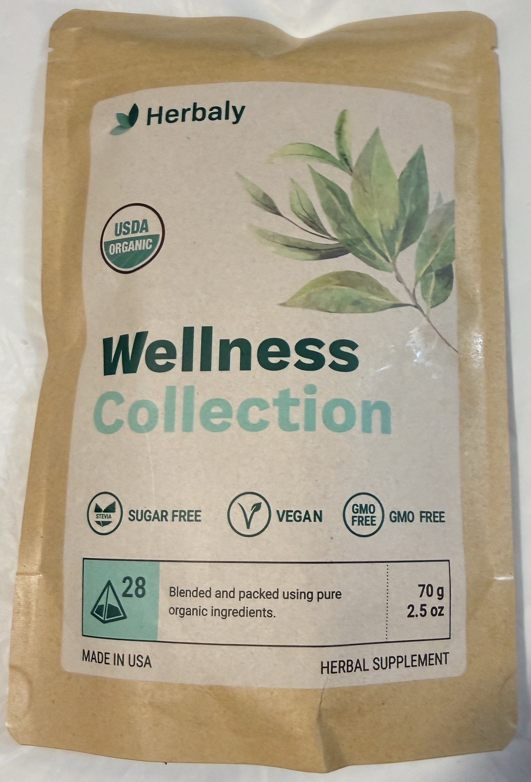 Herbaly Wellness Collection Organic Herbal Ginger Tea, 70 g, 28 Count Bag, 4 pac