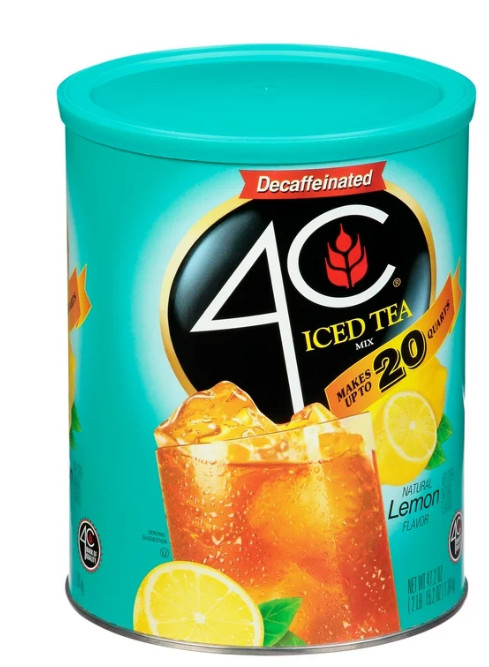 (2 Pack) 4C Decaffeinated Iced Tea Lemon Mix 20 Quarts 47.2 oz ( 4 Lb. Total )
