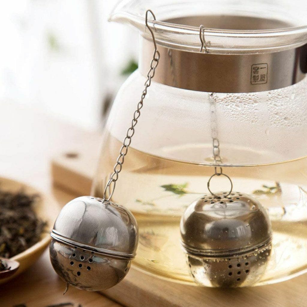1-2pcs Tea Infuser Mesh Loose Leaf Herb Strainer Stainless Steel Filter W/Lid