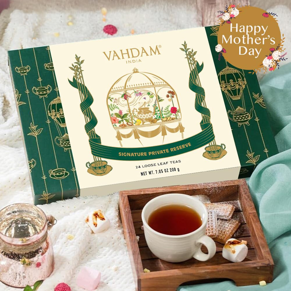 VAHDAM Premium Luxury Tea Gift Box – 24 Unique Loose Leaf Teas in Tin Caddies