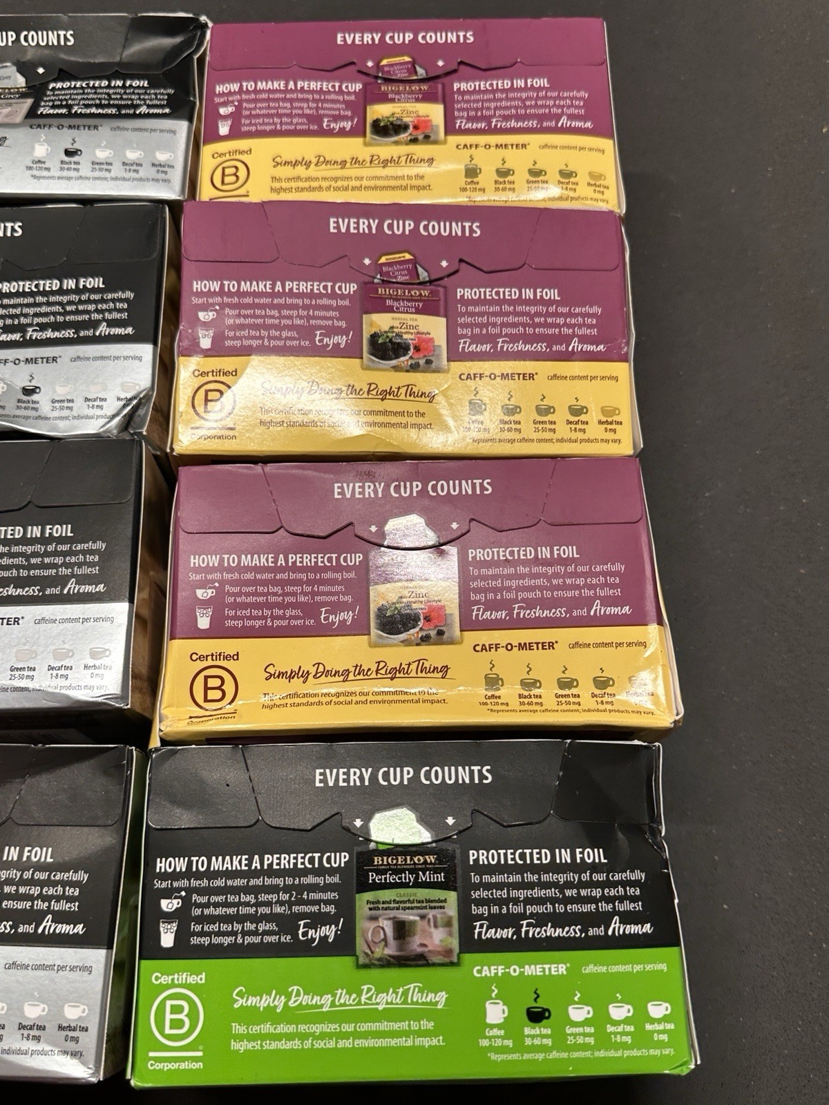 bigelow variety tea ear grey/blackberry citrus/perfectly mint 154ct bb 12/26