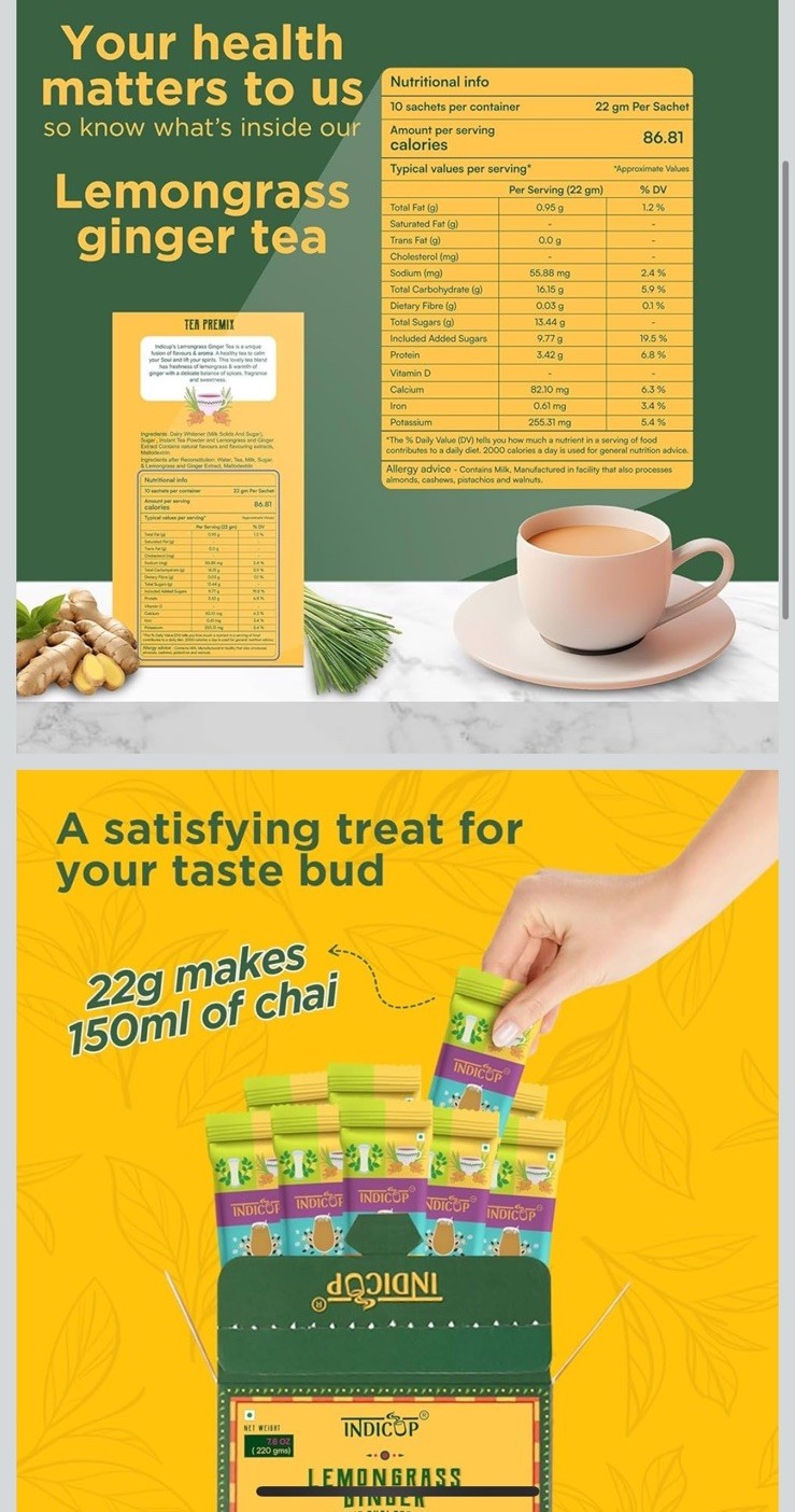 Desire INDICUP Instant Chai Tea Latte Lemongrass Ginger 10pk 1 Box