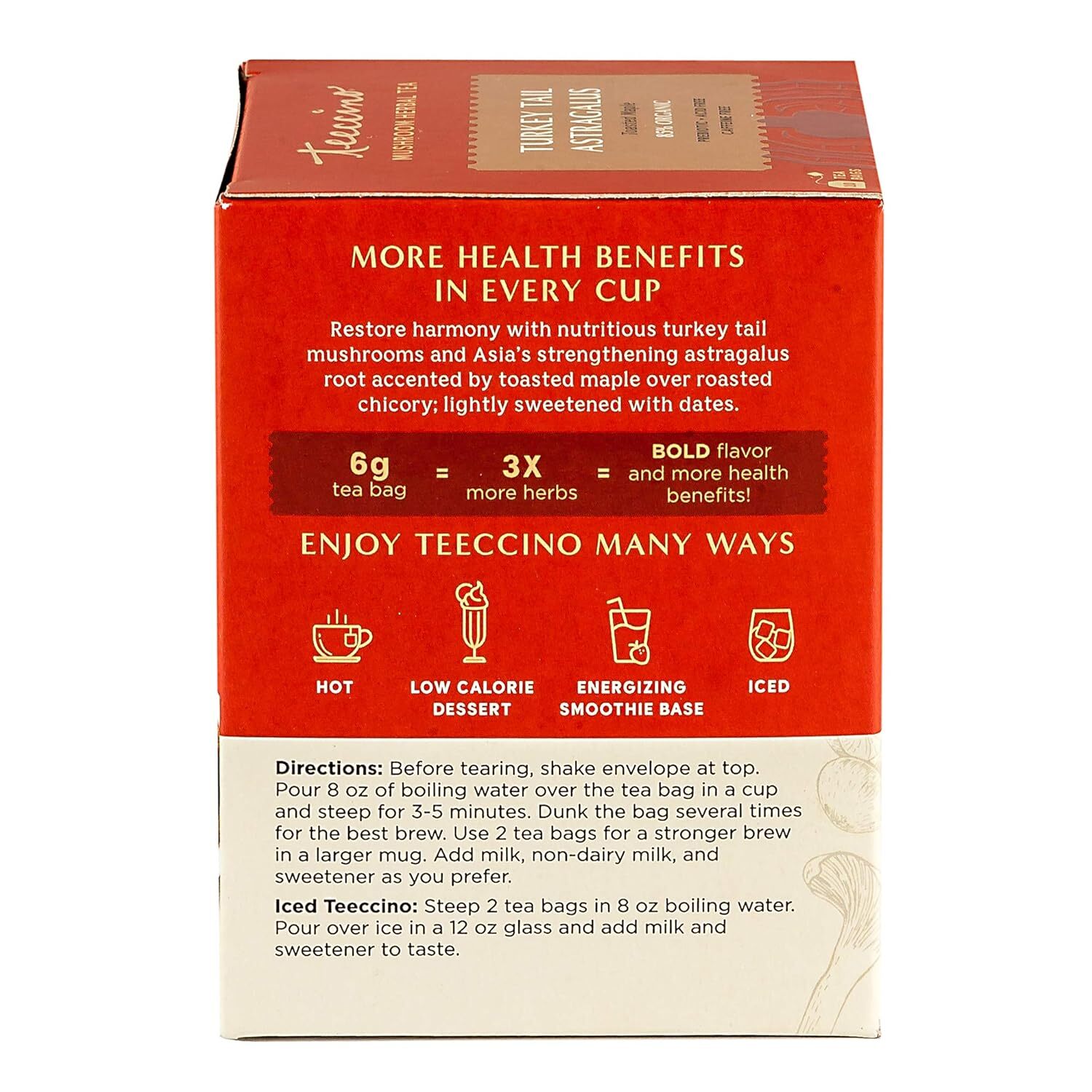 Teeccino Turkey Tail Astrgalus Mushroom Herbal Tea 10 Bag
