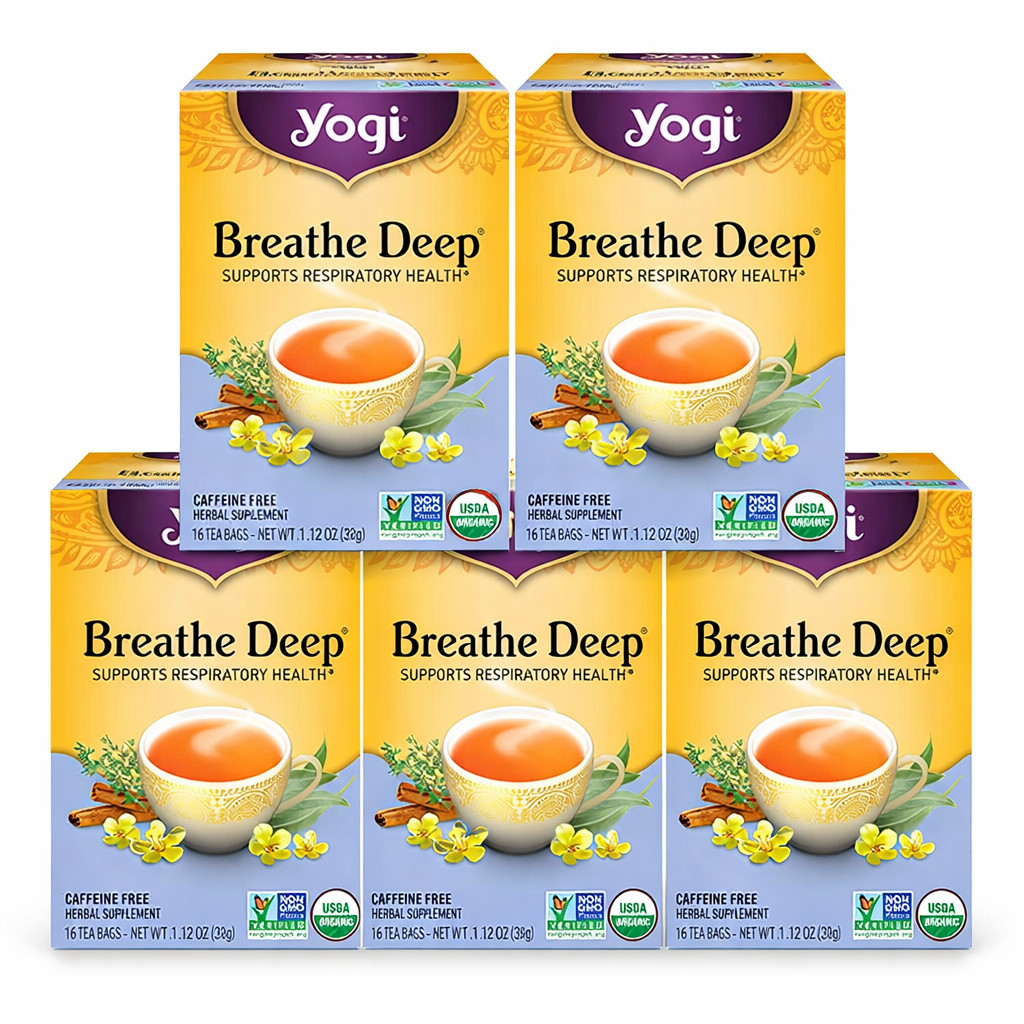 5 Pack Yogi Breathe Deep Herbal Tea 16 Bags Organic Caffeine Free Respiratory