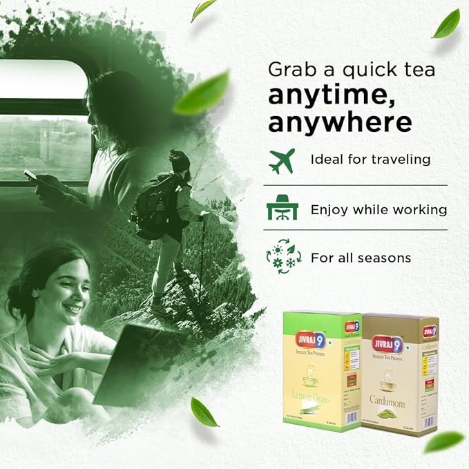 Jivraj 9 Instant Tea Combo | Lemongrass & Cardamom | 4 Packs | 10 Sachets Each