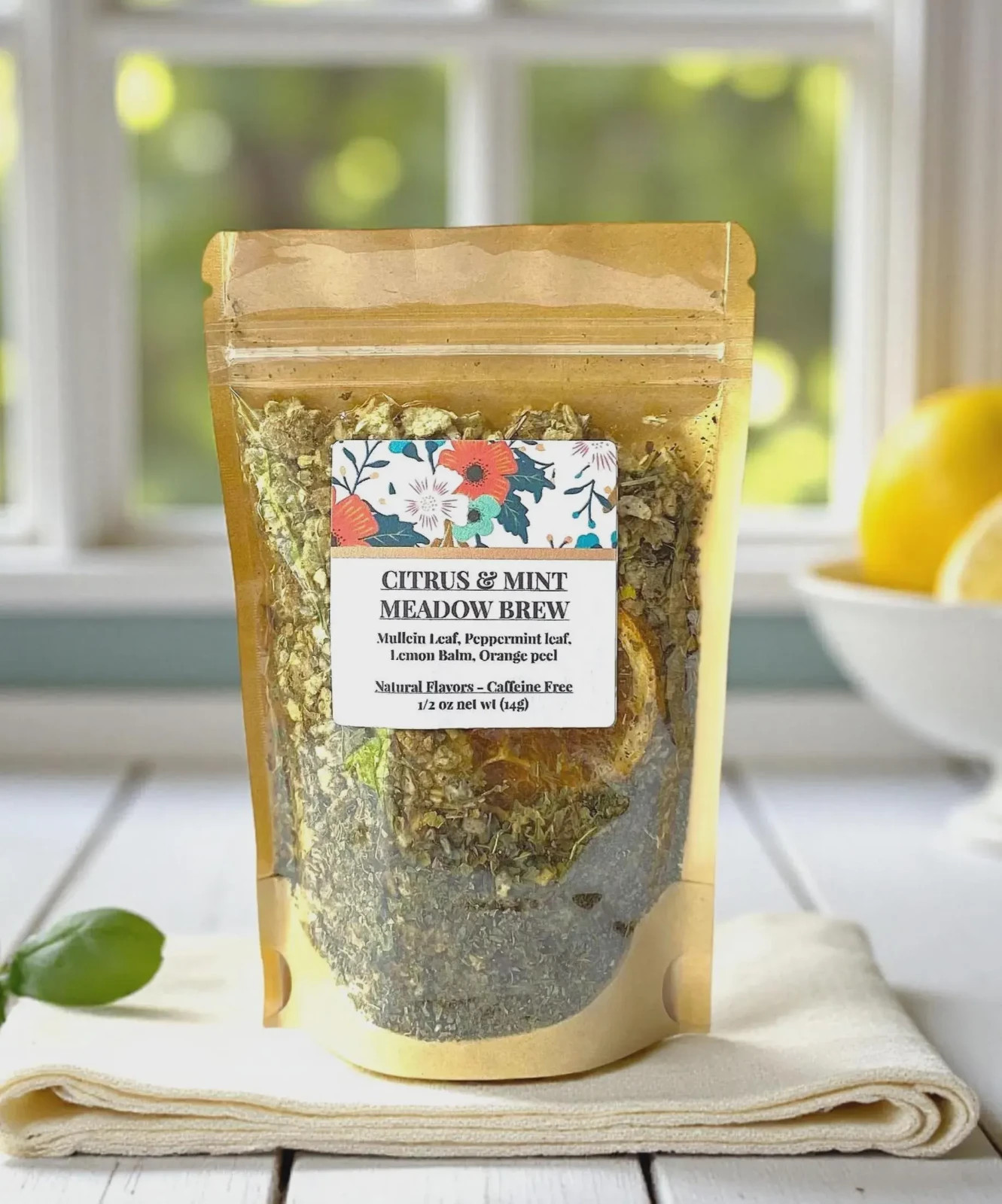 Citrus Mint Mullein Tea Blend Lemon Balm, Peppermint, Orange Peel Caffeine Free