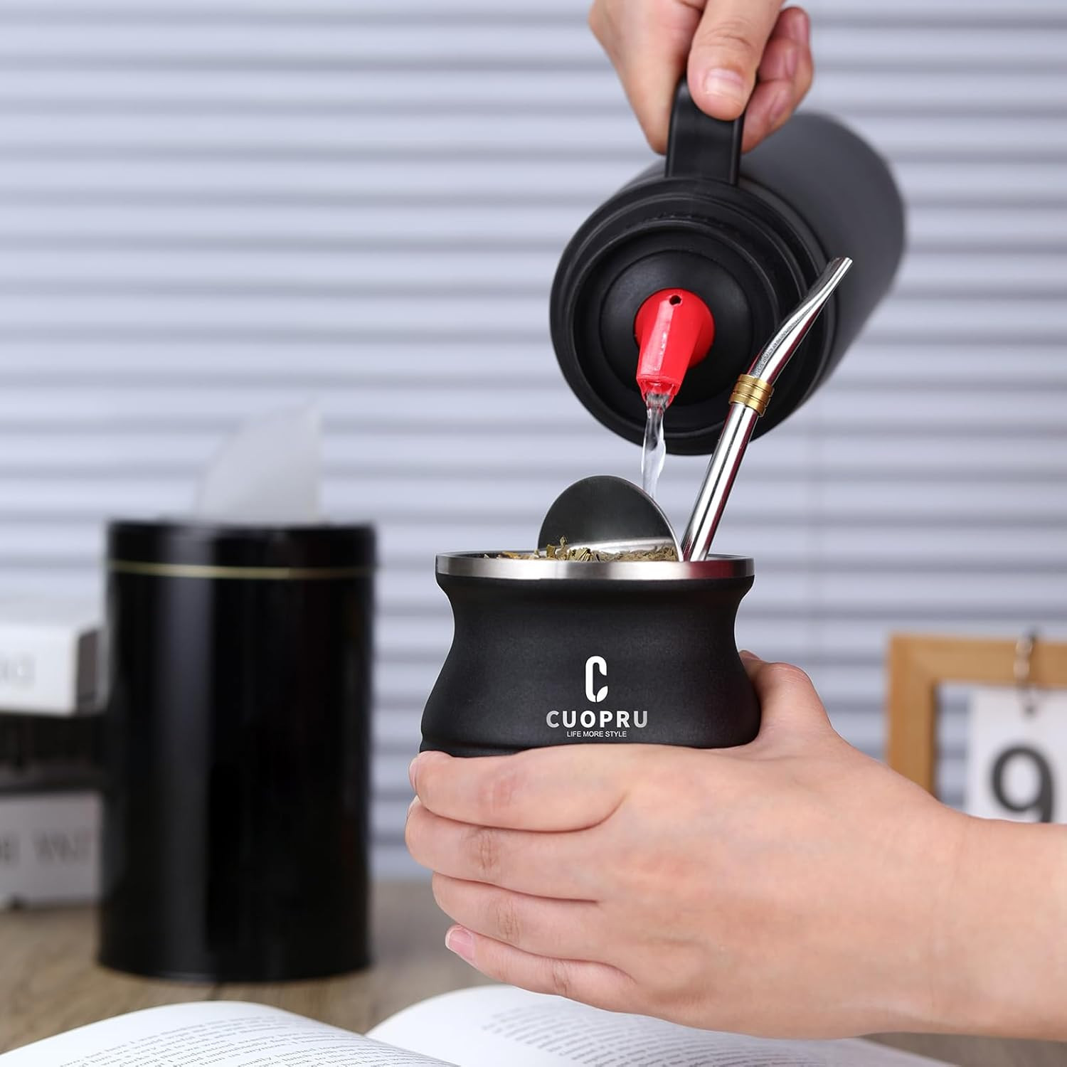 Complete Mate Kit- Modern Mate Gourd, Matero, Yerbero, Thermal Flask, Bombilla a