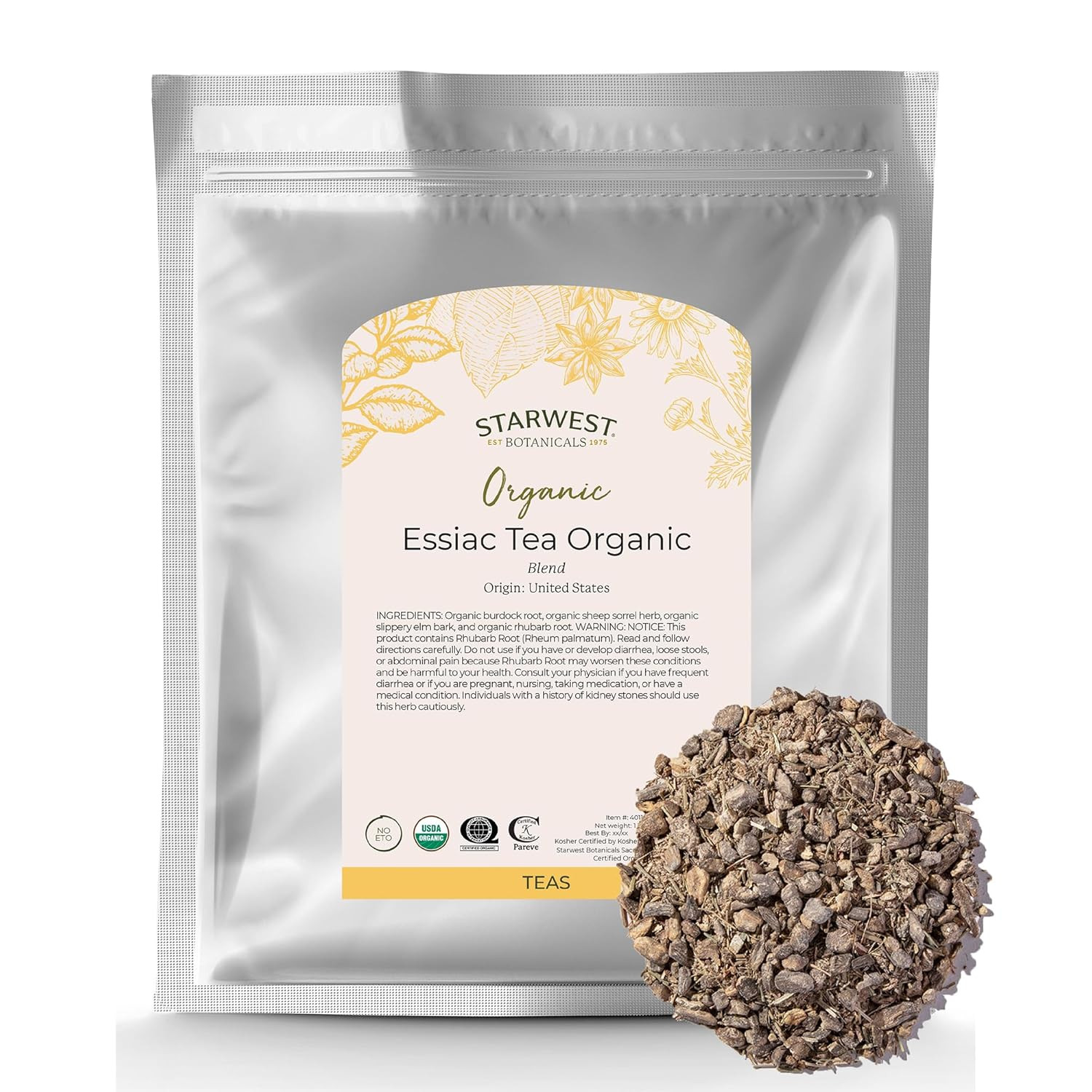 Essiac Tea Organic – Caffeine Free Herbal Blend, Loose Leaf Burdock Root, Slippe