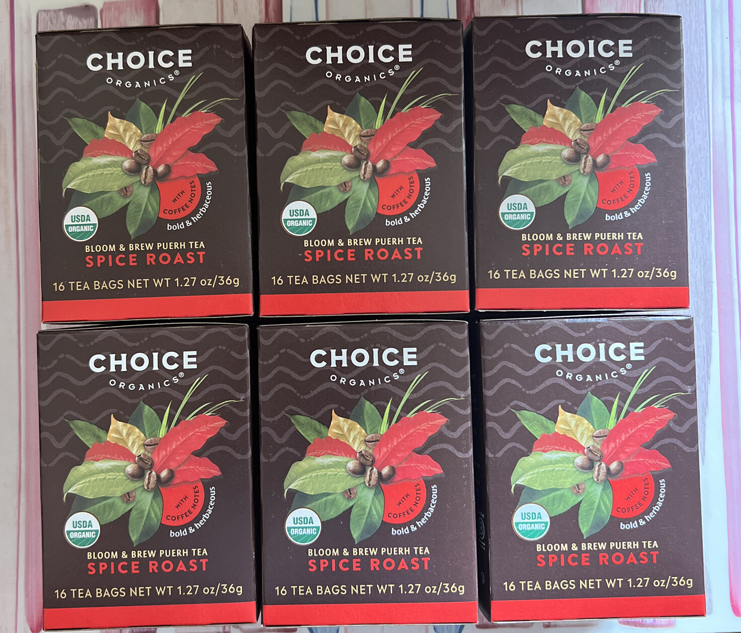 Choice Organics 6 Boxes Spice Roast 16 Tea Bags Each Box Exp 8/25