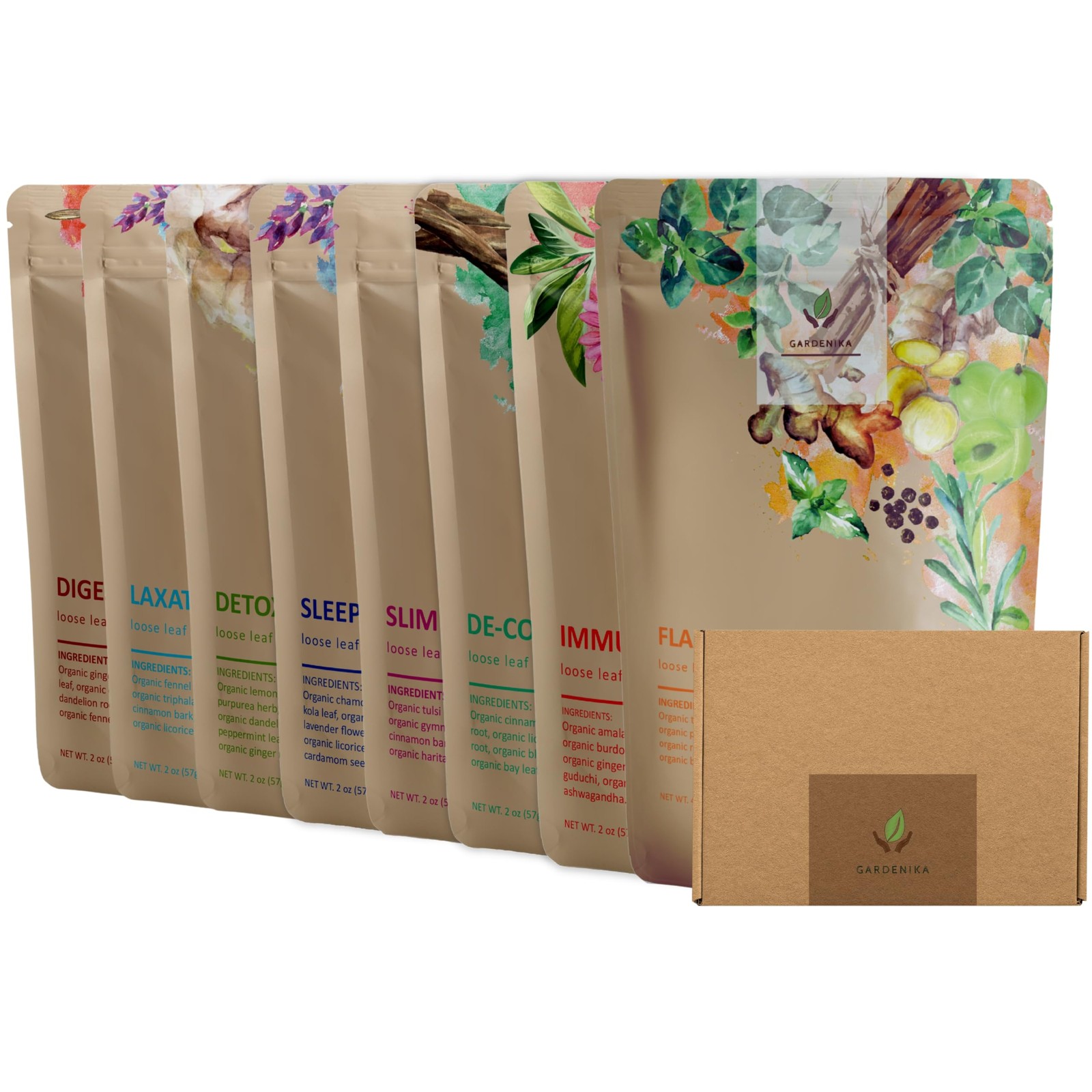 Gardenika Organic Loose Leaf Tea Sampler – 8 Pack, 1 LB – Herbal and Naturall…