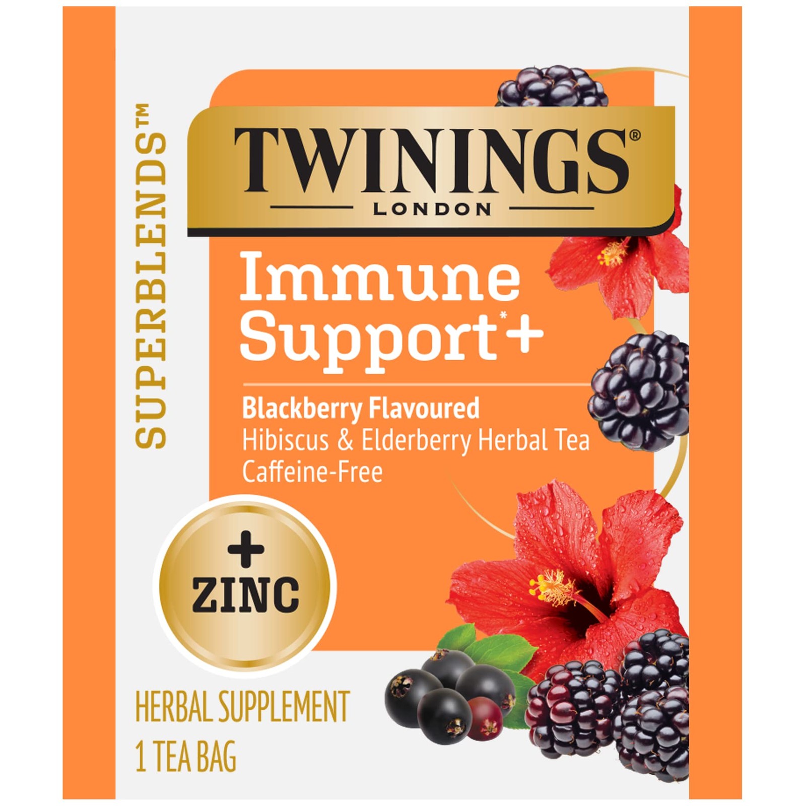 Twinings Immune Support Zinc Herbal Tea Blackberry Hibiscus 16 Bags Caffeine …