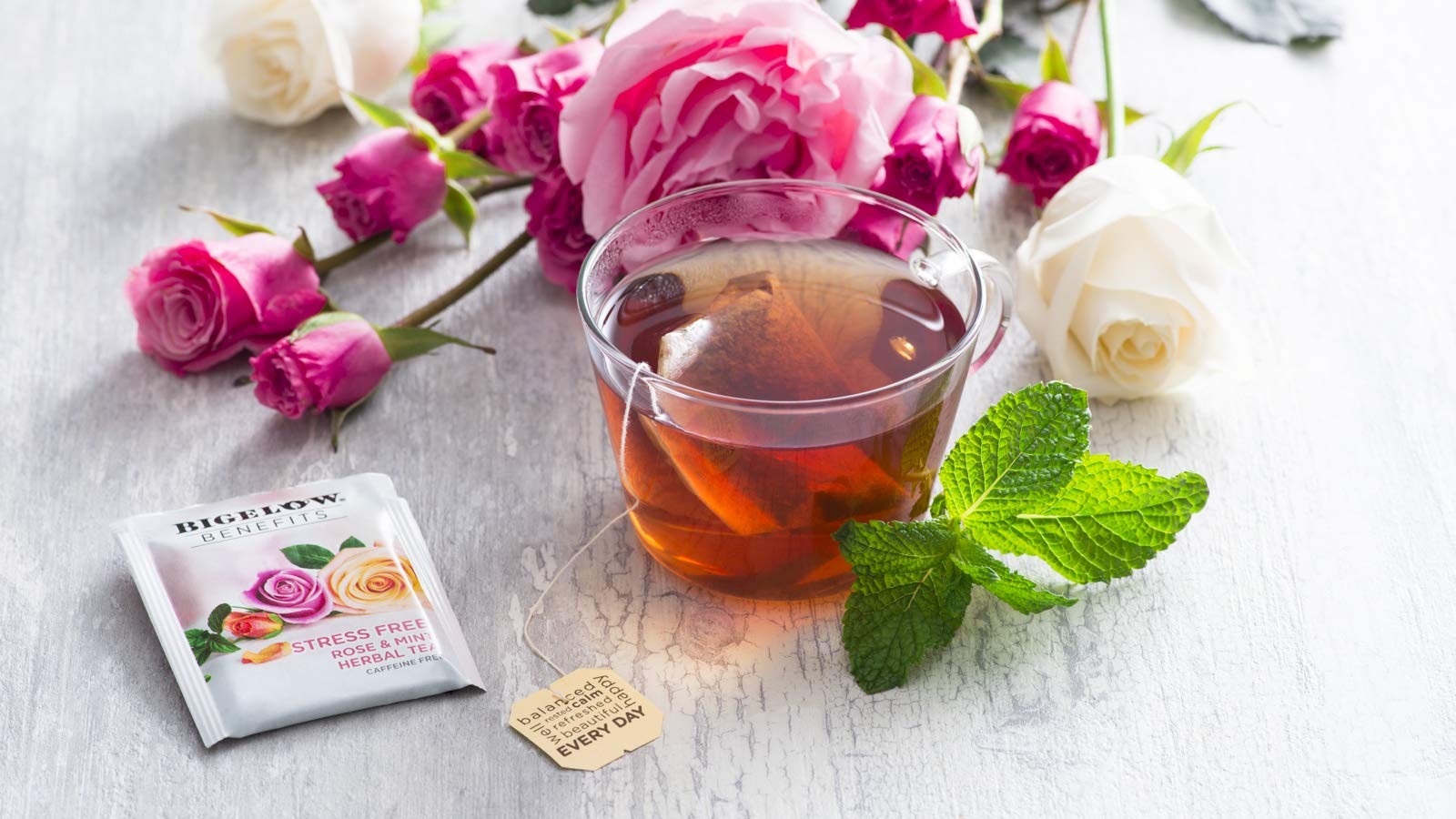 Bigelow Rose Mint Herbal Tea 18 Count Pack of 6 Stress Relief Caffeine Free
