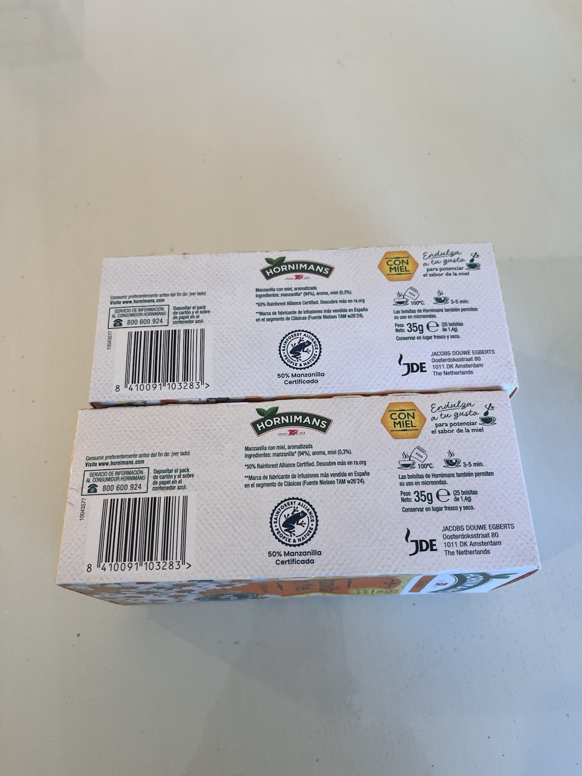 Manzanilla Con Miel Tea 100% Natural 25 Bags Per Box