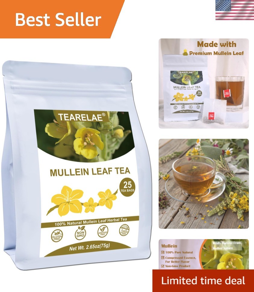 Mullein Tea Bags For Lungs – 2.65 oz/75g 3g X 25 Bags – 100% Pure Natural Mu…