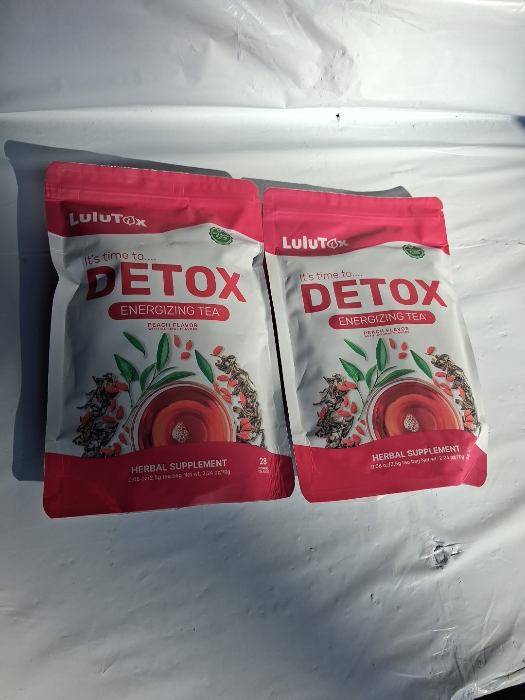 Lulutox Energizing Tea Peach Flavor 28 Teabags 2 Pack