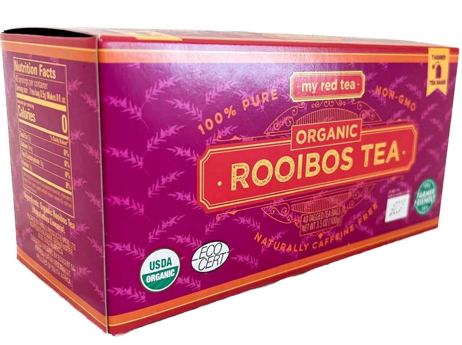 40 Count of Organic Rooibos Tea Bags – Natural, Sweet Flavor & Immune Support