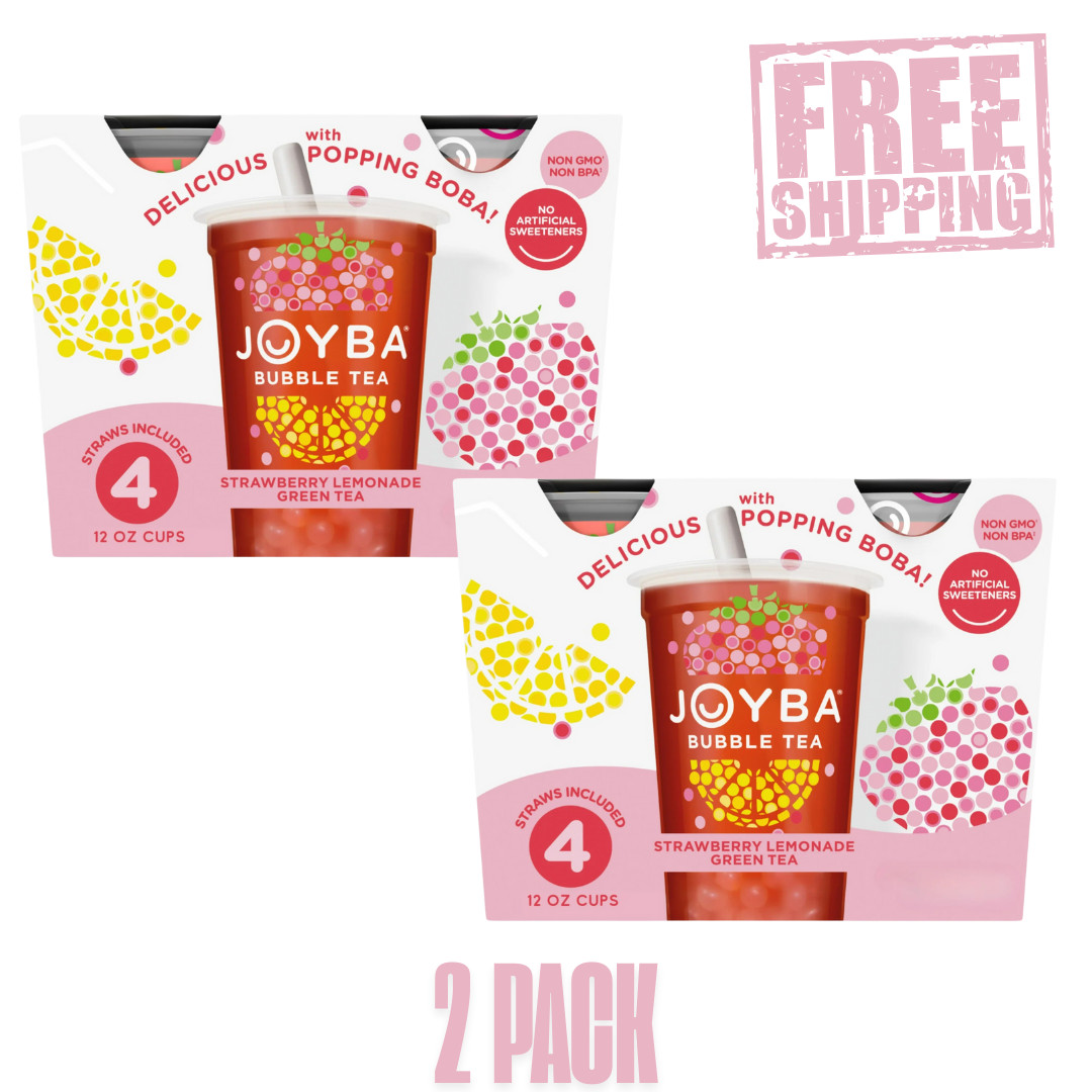 Joyba Strawberry Lemonade Green Bubble Tea 8 Pack, 12 Fl. Oz. Cups Light Taste