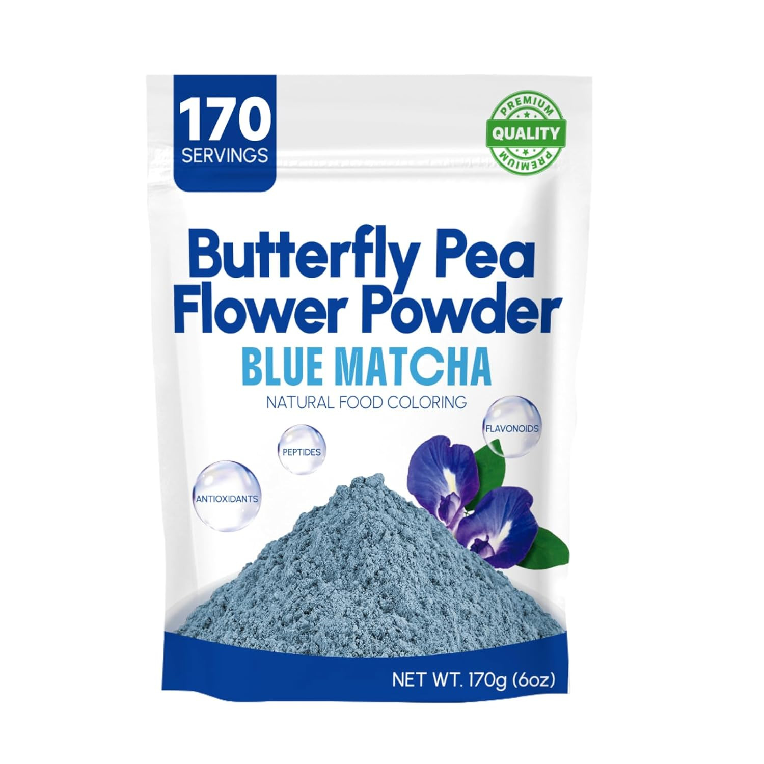 6Oz Butterfly Pea Flower Powder – 170 Servings Blue Matcha Instant Butterfly Pea