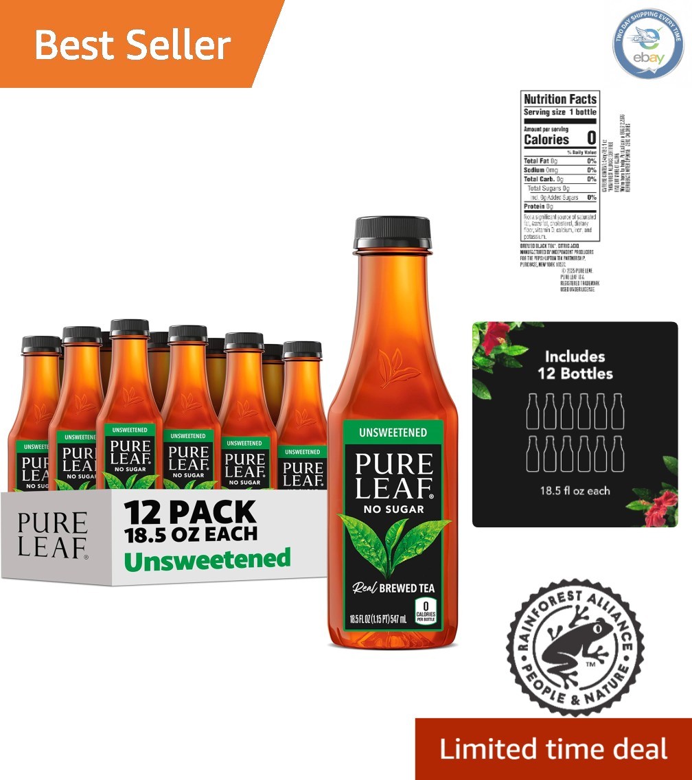 Pure Leaf Unsweetened Iced Tea – Zero Sugar & Zero Calories, 12 Bottles 18.5oz
