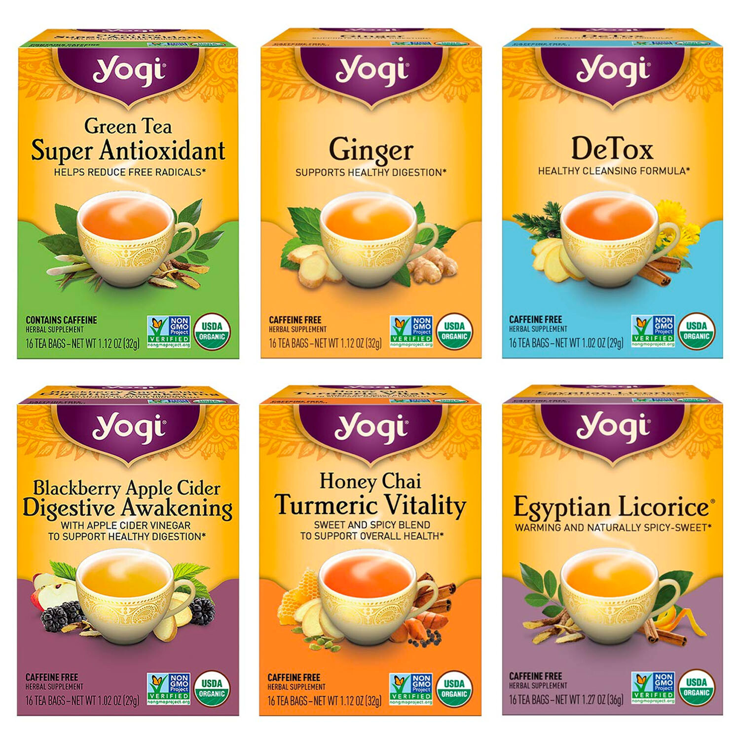Yogi Tea – Digestion and Detox Tea Variety Pack Sampler (6 Pack) – 96 Tea Bags