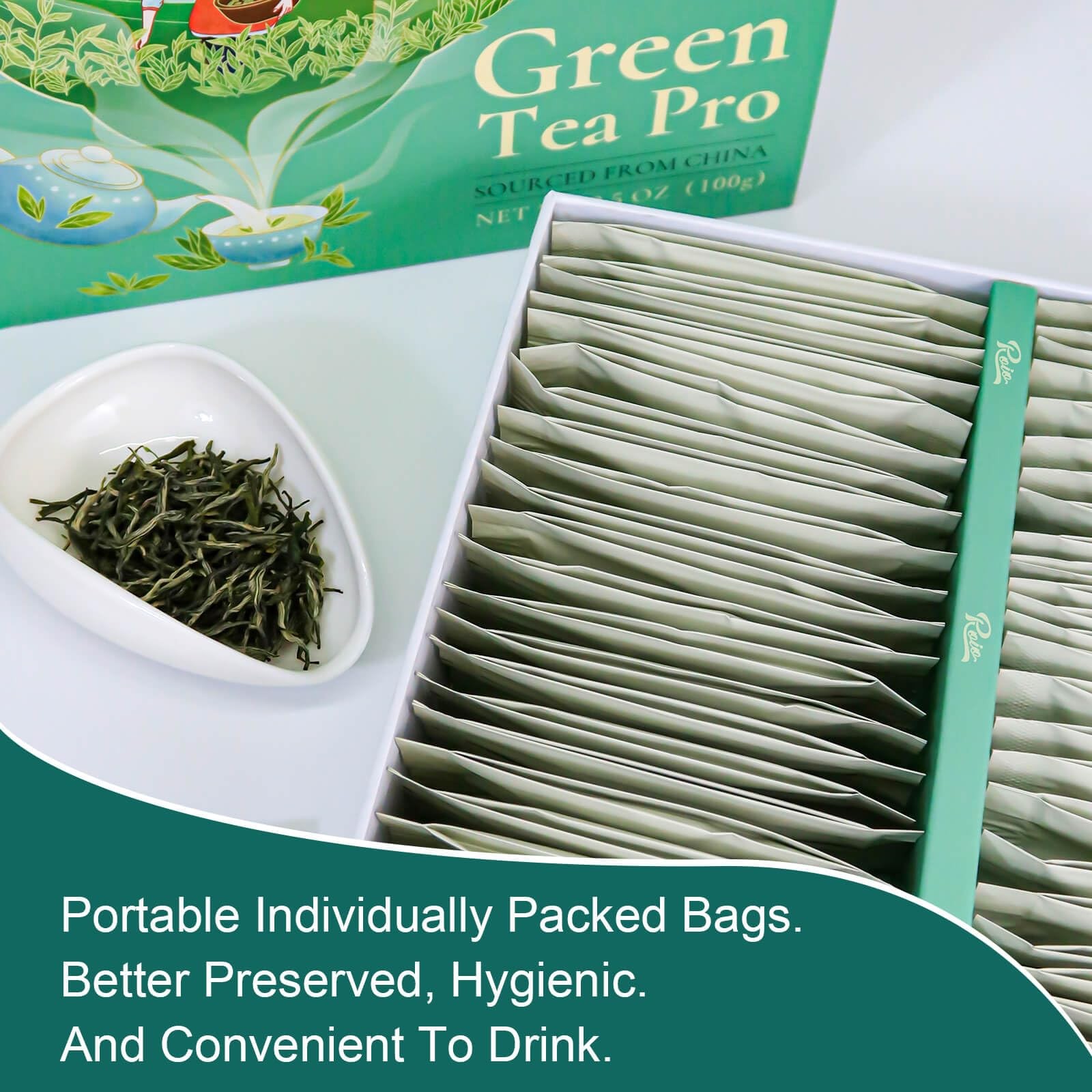 BestBy09/25 Roio Premium Loose Green Tea Whole Leaf Low Caffeine 50 Packets
