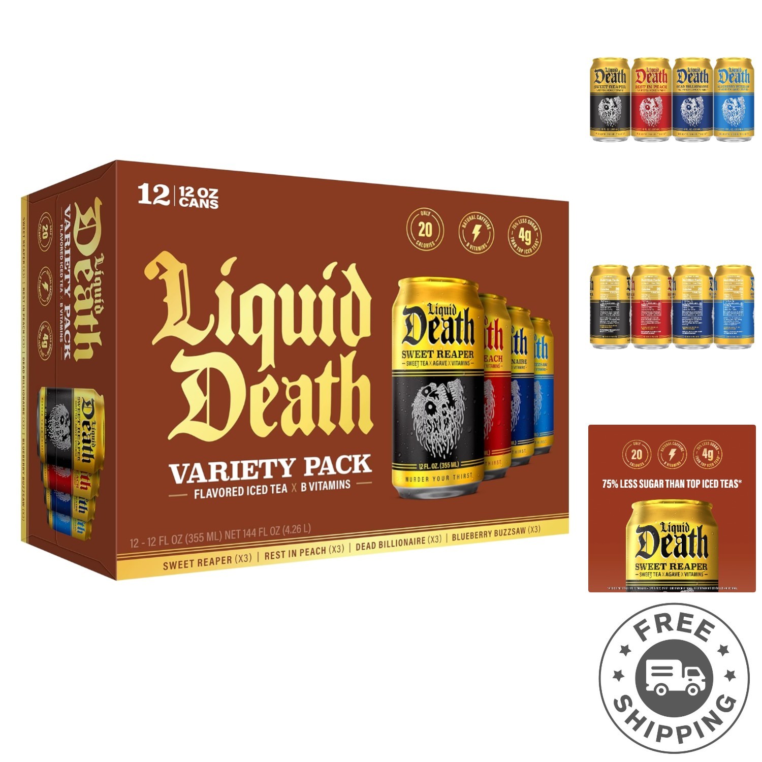Signature Iced Tea Variety Pack – 12 Cans, Low Calorie & Caffeine-Free Options