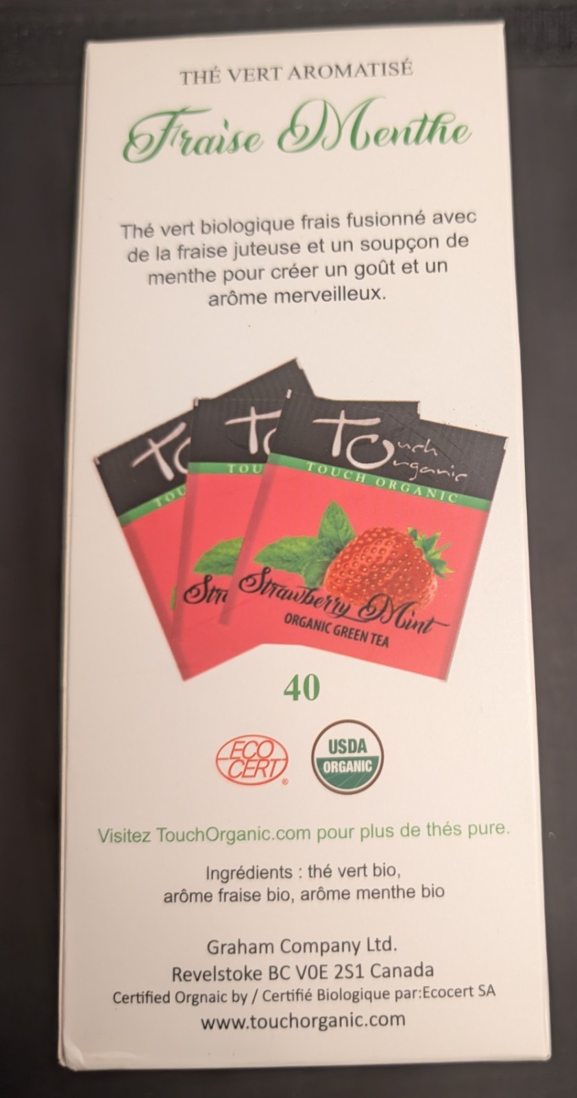Touch Organic Strawberry Mint Green Tea 40 Tea Bags Best By 06/13/2027