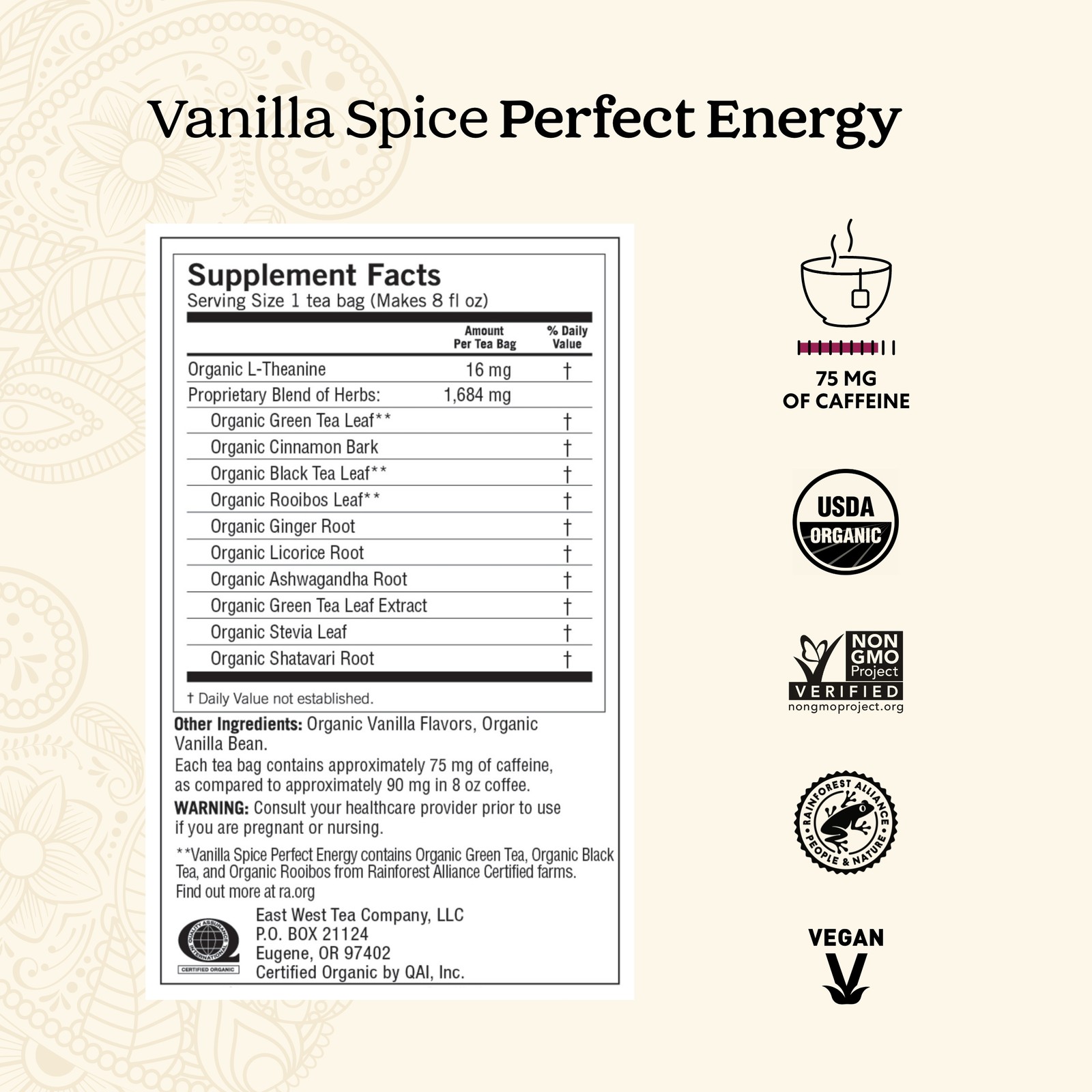 Yogi Tea Vanilla Spice Perfect Energy Tea (4 Pack) Contains Caffeine 64 Tea Bags
