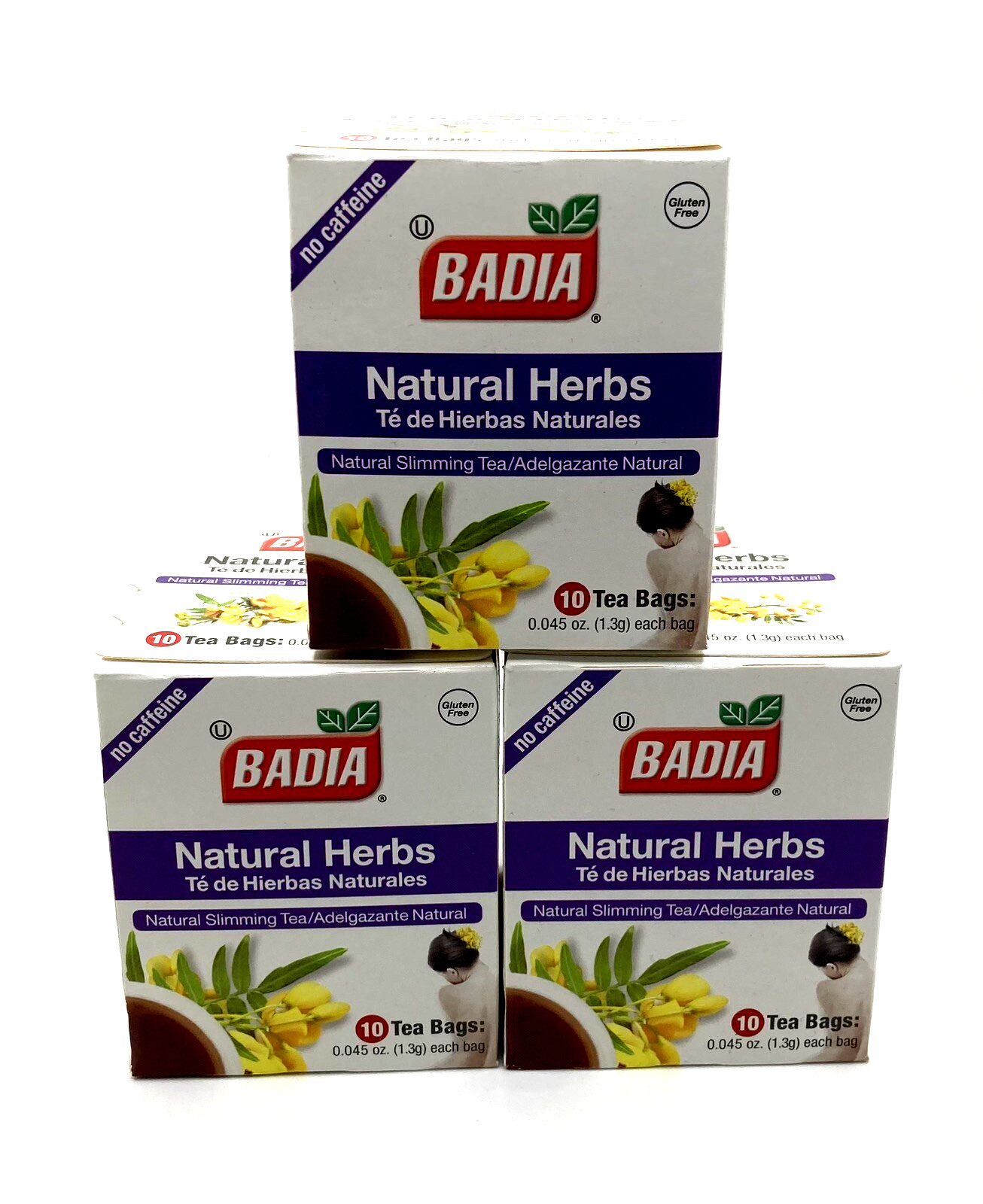 Badia Natural Herbs Tea 3-Pack – Caffeine-Free Herbal Slimming Tea, 10 Bags Each