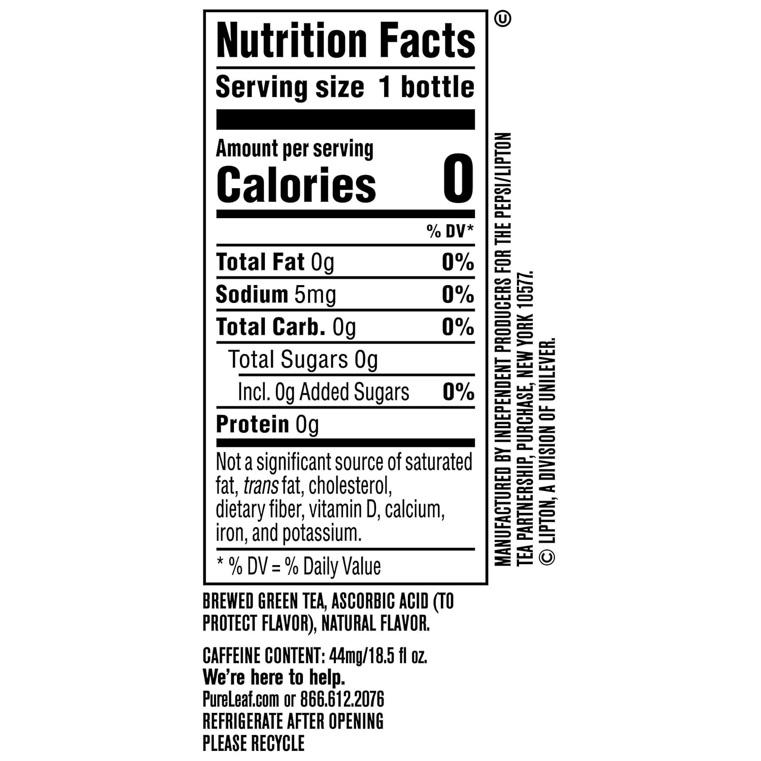 Pure Leaf Iced Tea, Unsweetened Green 18.5 fl Oz Fl (Pack of 12)