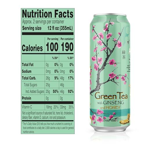 Arizona Green Tea 22 Fl Oz Pack of 12 Real Brewed Ginseng Honey Drink