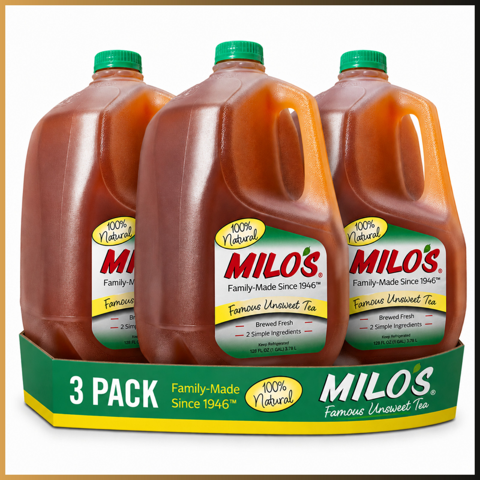 Milos Famous Unsweetened Tea 128oz 1 Gallon 3 Pack Sugar Free Real Brewed