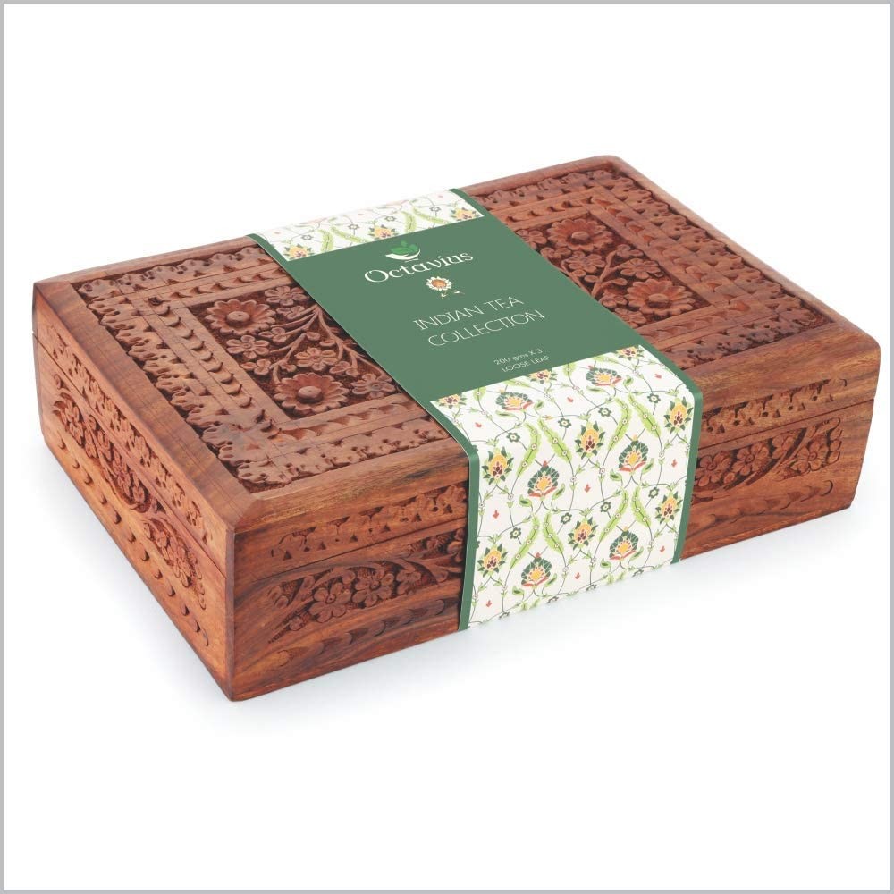 Octavius Wooden Caddy Tea Sampler Pack | 3 Premium Loose Leaf Teas – Assam, D…