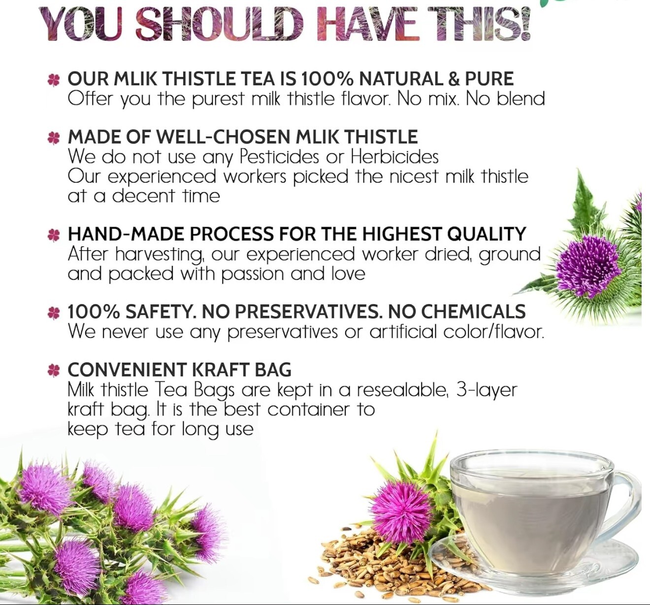 Organic Milk Thistle Tea Bags, 40 Teabags, 3g/Bag – Supports Liver Function, Liv