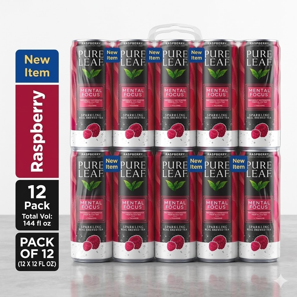 Pure Leaf Raspberry Sparkling Tea 12oz 12 Pack Cans Refreshing Beverage