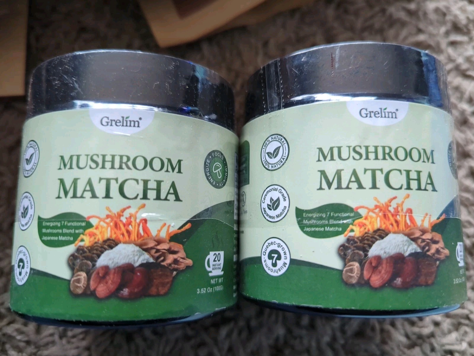Grelim Mushroom Matcha Lot Of 2- 40 Servings EXP 12/25/27