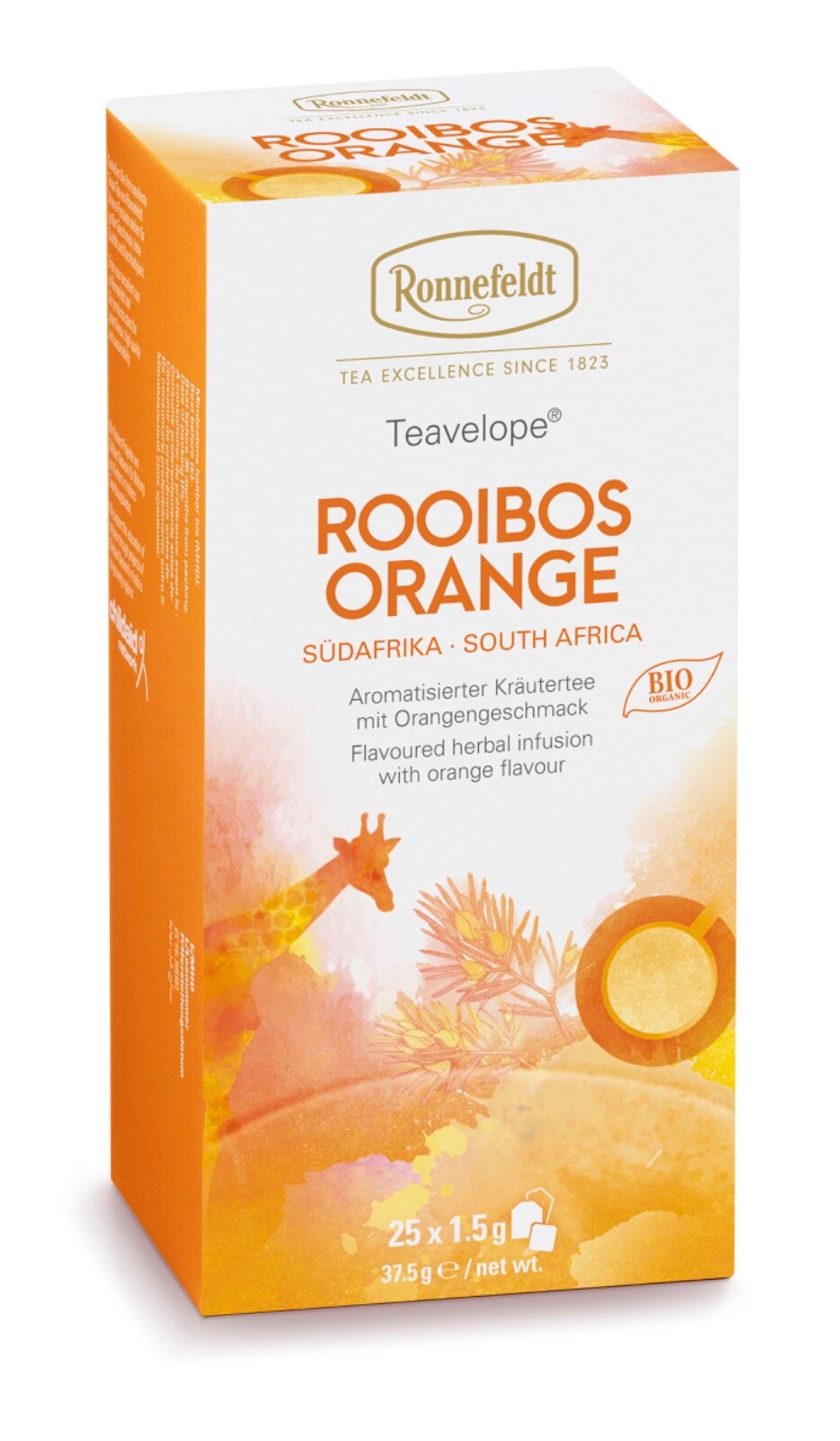 Ronnefeldt Teavelope® ROOIBOS ORANGE. 25 tea bags ORGANIC herbal tea. Decaf