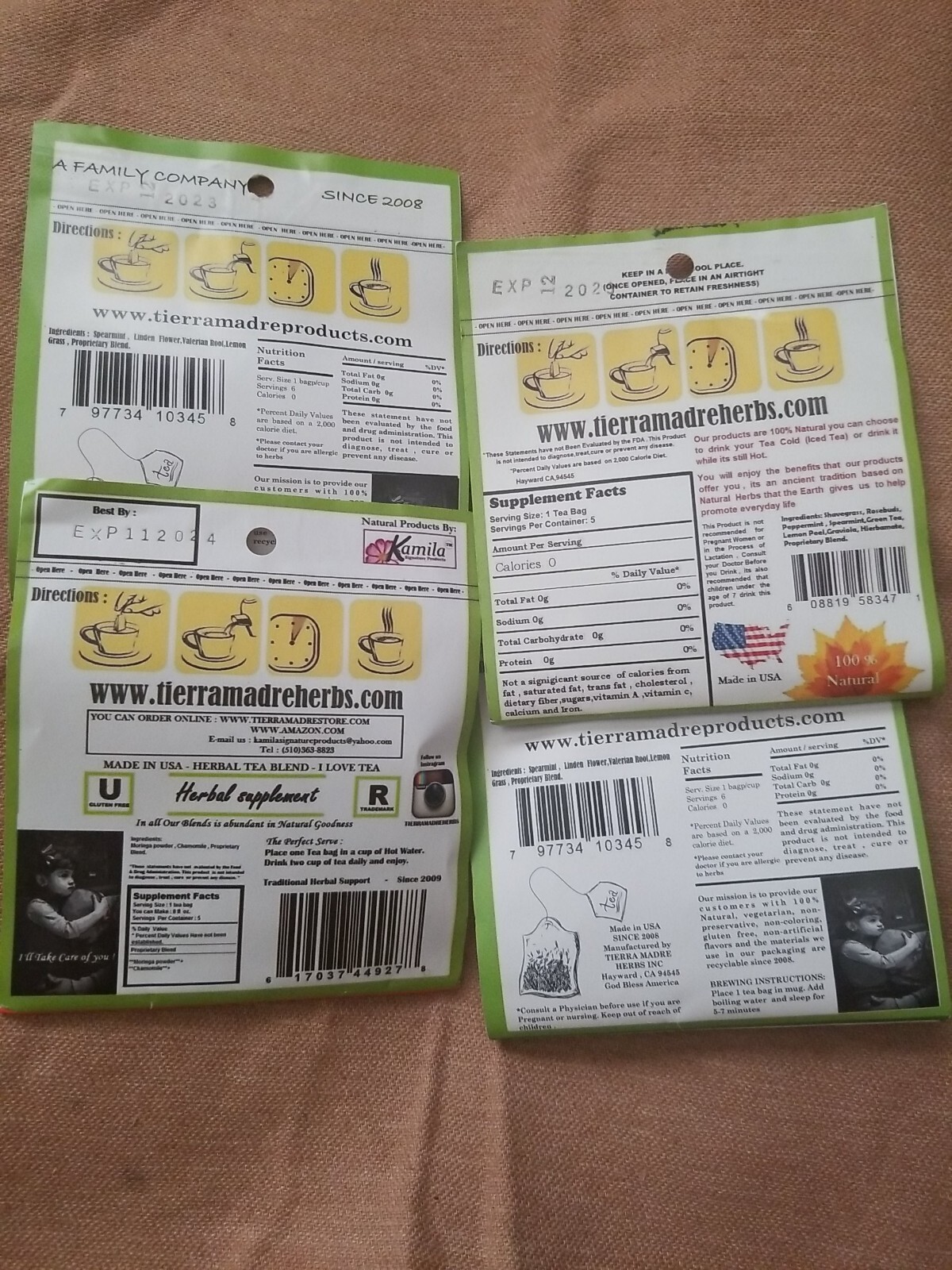 Tierra Madre,Dolor Tea,Insomnio,Prostata, Moringa,Herbal Supplement 24 tea bags