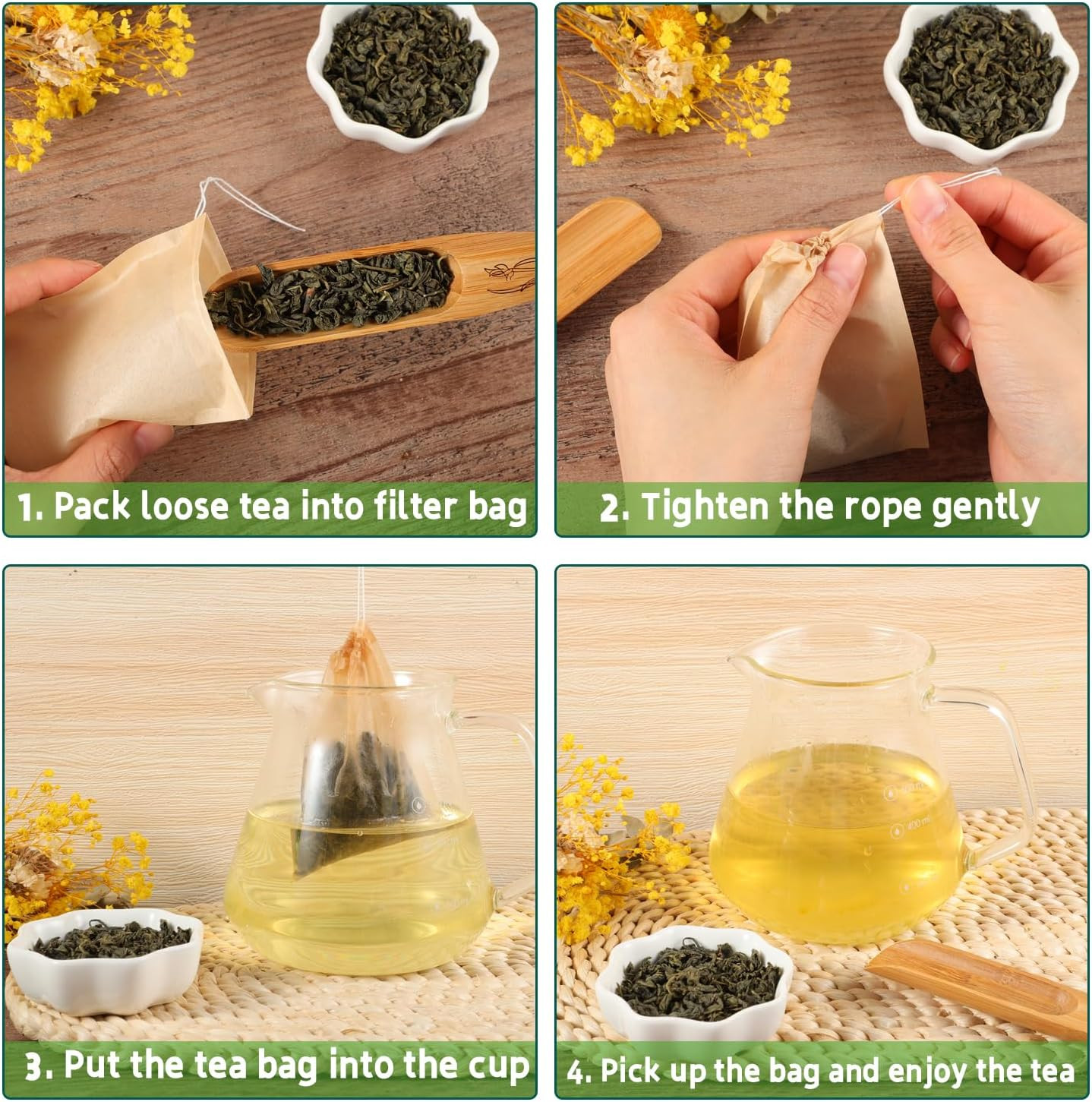 200 Pcs Loose Leaf Tea Bags, Disposable Tea Filter Bags with Drawstring Unbleach