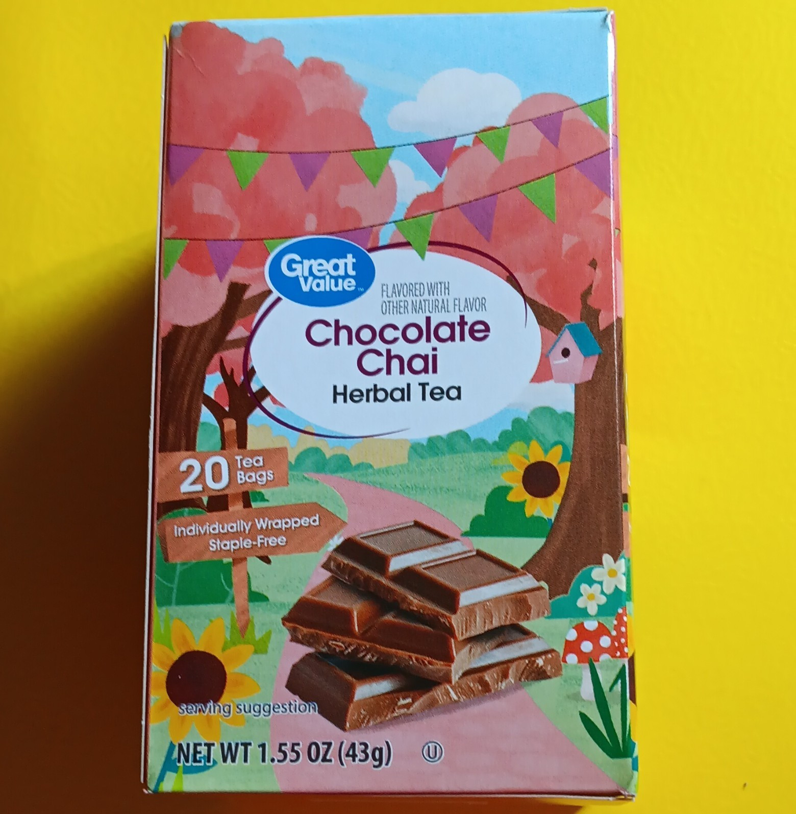 Great Value Chocolate Chai Herbal Tea Bags 20ct 1.55oz Exp 10/29/2027